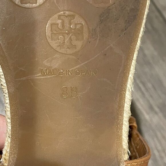 Tory Burch Brown Leather Emmy Flat Espadrilles Thong Sandals Size 8B Womens - Picture 12 of 16
